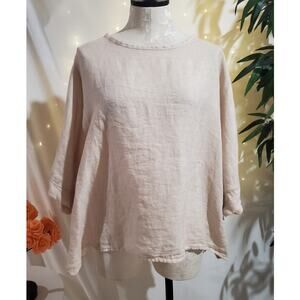GiGi Moda Italy 100% Linen Dolman Sleeve Poncho Top OS Natural Flax Lagenlook
